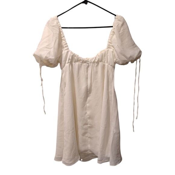 House of CB Princess ivory georgette mini dress Cream Puff Sleeve Women's XS - Picture 6 of 11